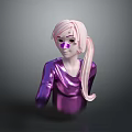 Game Movie Character With Pink Hair Ponytail And Purple Mask In Shiny Outfit