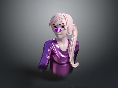 Game Movie Character With Pink Hair Ponytail And Purple Mask In Shiny Outfit 3d model