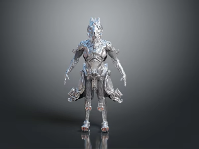 Futuristic Silver Armored Character 3D Model With Intricate Biomechanical Creature Design Features 3d model