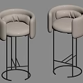 Modern Bar Stools with Light Gray Upholstered Fabric Curved Backrest and Circular Black Metal Frame