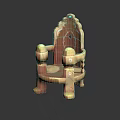 Classic Ornate Armchair With Carved Details Top Gemstone And Warm Brown Yellow Hue