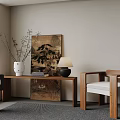 Modern Middle Ancient Style Leisure Chair Case Several Case Table Lamp Ornaments 3d model