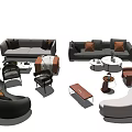 Modern Sofa and Coffee Table Set with Accent Chairs Various Design Styles 3d model