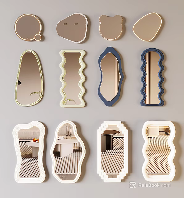 Stylish Decorative Mirrors With Various Unique Shapes For Home Wall Design 3d model 