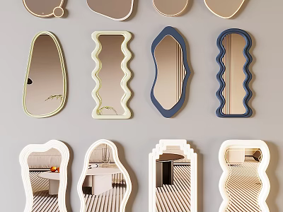 Stylish Decorative Mirrors With Various Unique Shapes For Home Wall Design 3d model