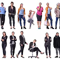 Group Of People In Different Poses With Various Outfits Standing And Sitting