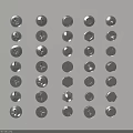 Various Shaped Metal Fasteners Neatly Arranged In Rows On White Surface 3d model