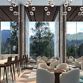 Modern Sales Office Interior With Large Windows Mountain Views Modern Lighting And Comfortable Seating
