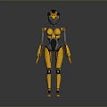 Humanoid Robot Character And Mechanical Creature With Yellow Black Body And Blue Eyes