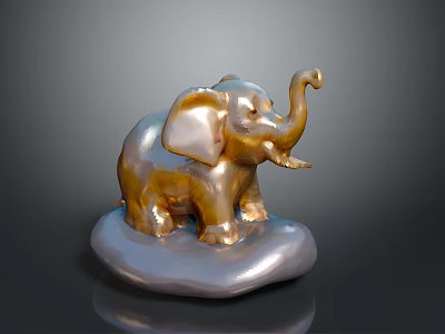 Glossy Golden Elephant Figurine As Home Furniture Decor With Silver Base 3d model
