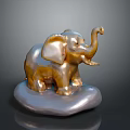 Glossy Golden Elephant Figurine As Home Furniture Decor With Silver Base