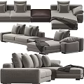 Modern Gray Fabric Sectional Sofa With Multiple Pillows And Throw Blanket 3d model