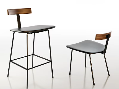 Modern Minimalist Leisure Chairs With Wooden Backrest Black Metal Frame And Gray Seat Cushion 3d model