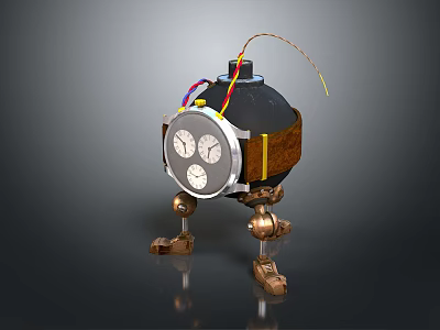 Mechanical Military Bomb With Timer Display Metal Legs And Colorful Cables 3d model