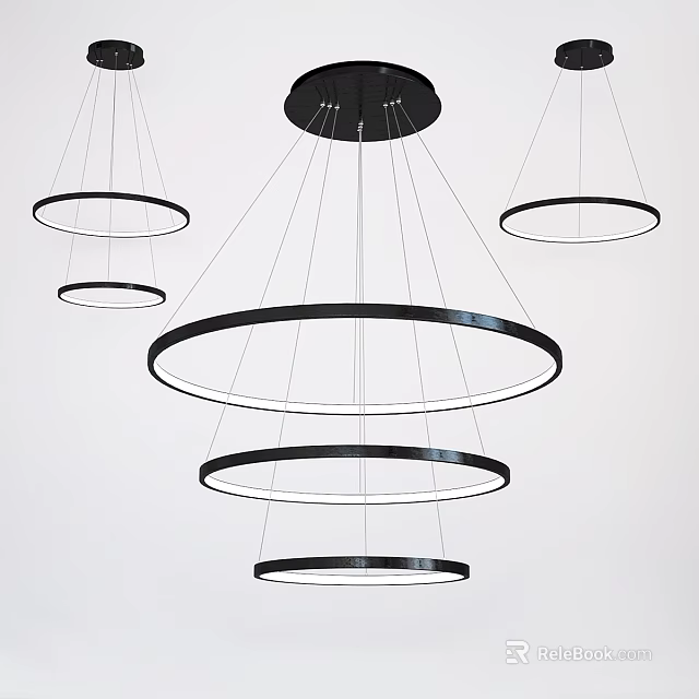 Modern Black Circular Ring Chandelier With Multiple Hanging Rings Design 3d model