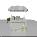 White Utility Cart with Canopy Green Plants Bottled Items and Green Wheels Mobile Vendor Stand