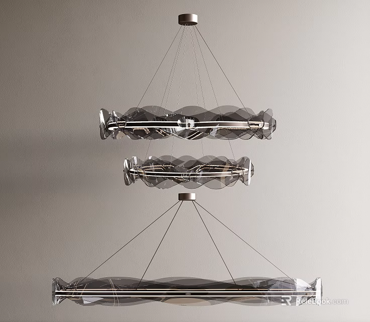 Modern Multi Layer Glass Chandelier with Metal Frame and Transparent Decorative Elements 3d model 