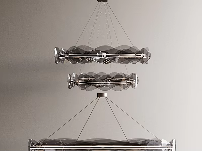 Modern Multi Layer Glass Chandelier with Metal Frame and Transparent Decorative Elements 3d model