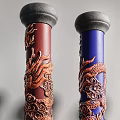 Colorful Dragon Carved Decorative Columns In Red Blue And White Tones