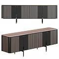 Modern Entryway Console Sideboard Cabinet With Striped Panels Wooden Top And Metal Legs