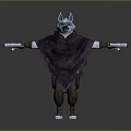 3D Wolf Headed Fantasy Game Movie Character Wearing Purple Cloak Holding Plates
