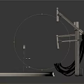 Sturdy Industrial Mechanical Arm Support With Black Cables And Curved Metal Parts
