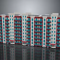 Modern Multi Storey Residential Building With Red And White Exterior Balconies And Windows