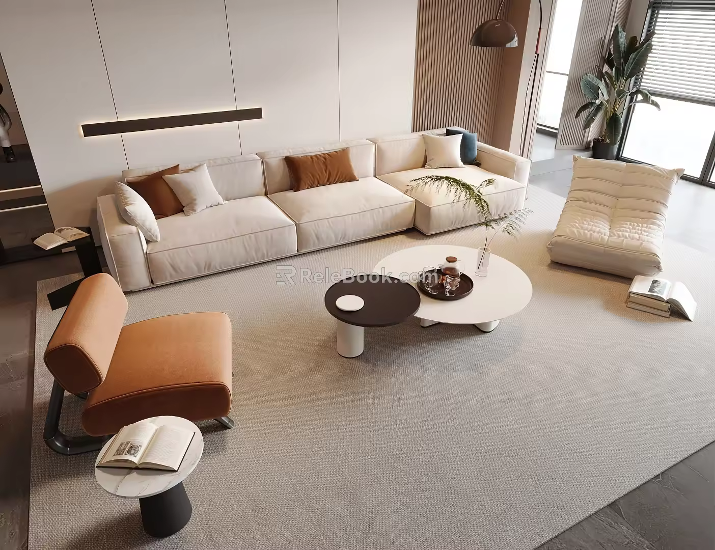 Modern Multi-person Sofa Coffee Table Combination Caterpillar Sofa Floor Lamp Side Table 3d model