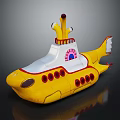 Yellow Submarine Watercraft With White Top Red Details And Round Windows