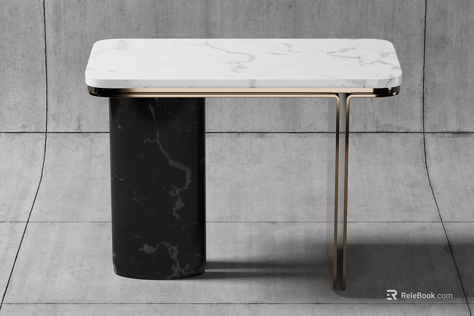 Elegant Modern Dining Table With White Marble Top Black Marble Legs And Gold Metal Accents 3d model 