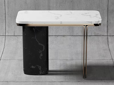 Elegant Modern Dining Table With White Marble Top Black Marble Legs And Gold Metal Accents 3d model