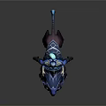 Fantasy Character In Blue Armor Riding Horned Dark Mythical Mount With Blue Accents