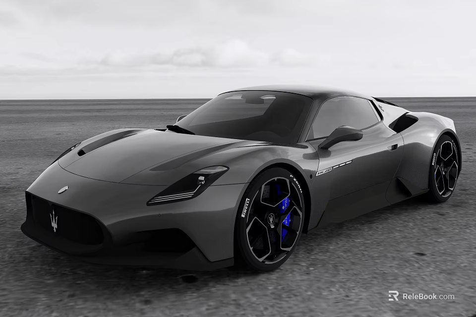 Gray Sleek Sports Car With Modern Design And Blue Accented Wheels On Open Road 3d model 
