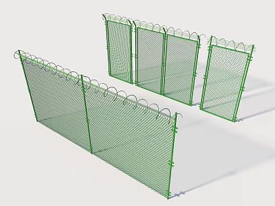 Green Metal Chain Link Fence Panels With Decorative Wavy Top Design 3d model