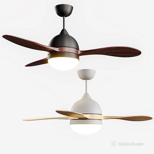 Modern Ceiling Fan with Wooden Blades Black White Design and Integrated Light Fixture 3d model 