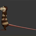 Cartoon Brown Beige Striped Rodent Character With Sharp Teeth Pink Nose Big Eyes Red Paws