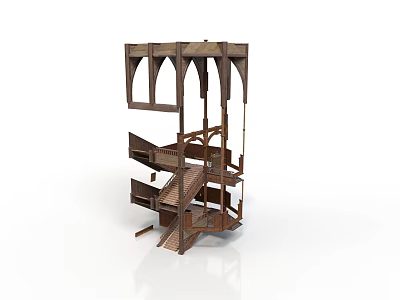 Gothic Style Wooden Architectural Model With Arched Windows And Multi Level Staircase 3d model