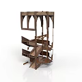 Gothic Style Wooden Architectural Model With Arched Windows And Multi Level Staircase