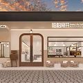 Cozy Coffee Shop Exterior With Outdoor Seating And Sunset Sky