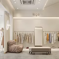 Modern Clothing Store Interior With Hanging Clothes Clothing Racks Full Length Mirror And Bench