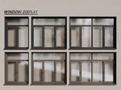 Casement Windows Display Featuring Various Black And Brown Frame Designs 3d model