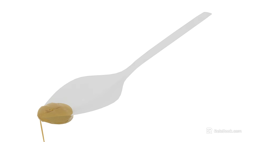 Delicious Yellow Sauce Dripping From White Plastic Spoon In Food Close Up 3d model 