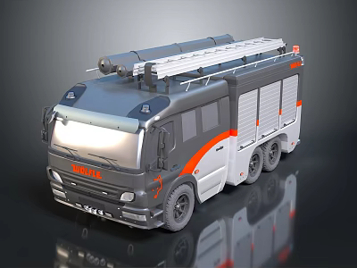 Modern ISUZU Bus With Gray White Orange Stripes Ladder And Equipment On Top 3d model