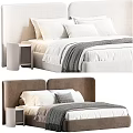 Elegant Modern Double Bed With Brown Headboard White Linen Sheets Gray Blanket Pillow And Nightstand