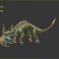 Fantasy Dragon Game Movie Character with Green Body Blue Red Mane Orange Tail 3D Design