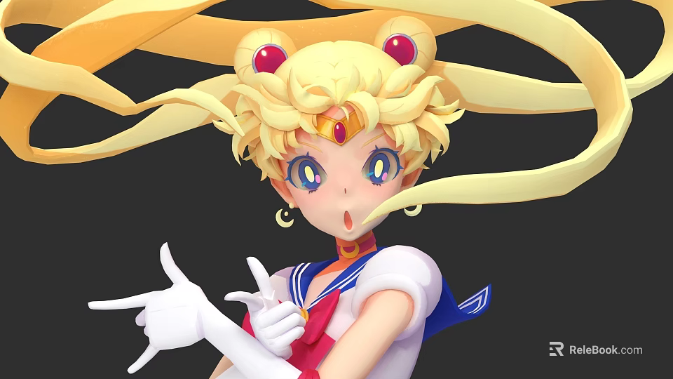 Anime Game Character With Blonde Twin Tails Red Hair Accessories Blue Eyes And Sailor Uniform 3d model 