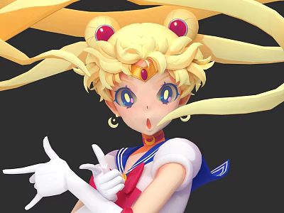 Anime Game Character With Blonde Twin Tails Red Hair Accessories Blue Eyes And Sailor Uniform 3d model