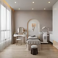 Modern Luxury SPA Sauna Interior With Treatment Bed Mirror Equipment Wooden Floor Beige Walls Window