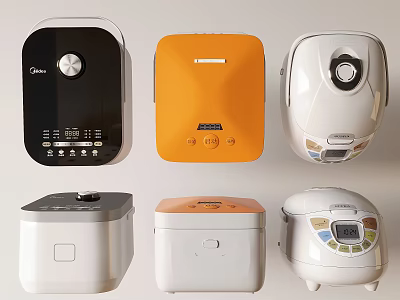 Various Styles And Colors Rice Cookers As Practical Kitchen Appliances Assortment 3d model