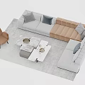 L Shaped Grey Brown Sofa and Coffee Table Set with Marble Top and Decorative Pillows 3d model